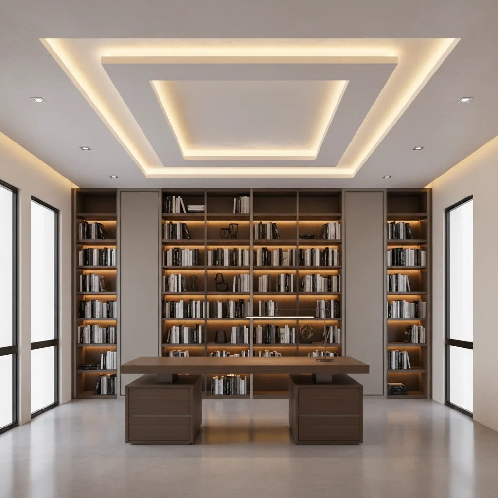 Ceiling layout showing perimeter LED lighting design in a study room