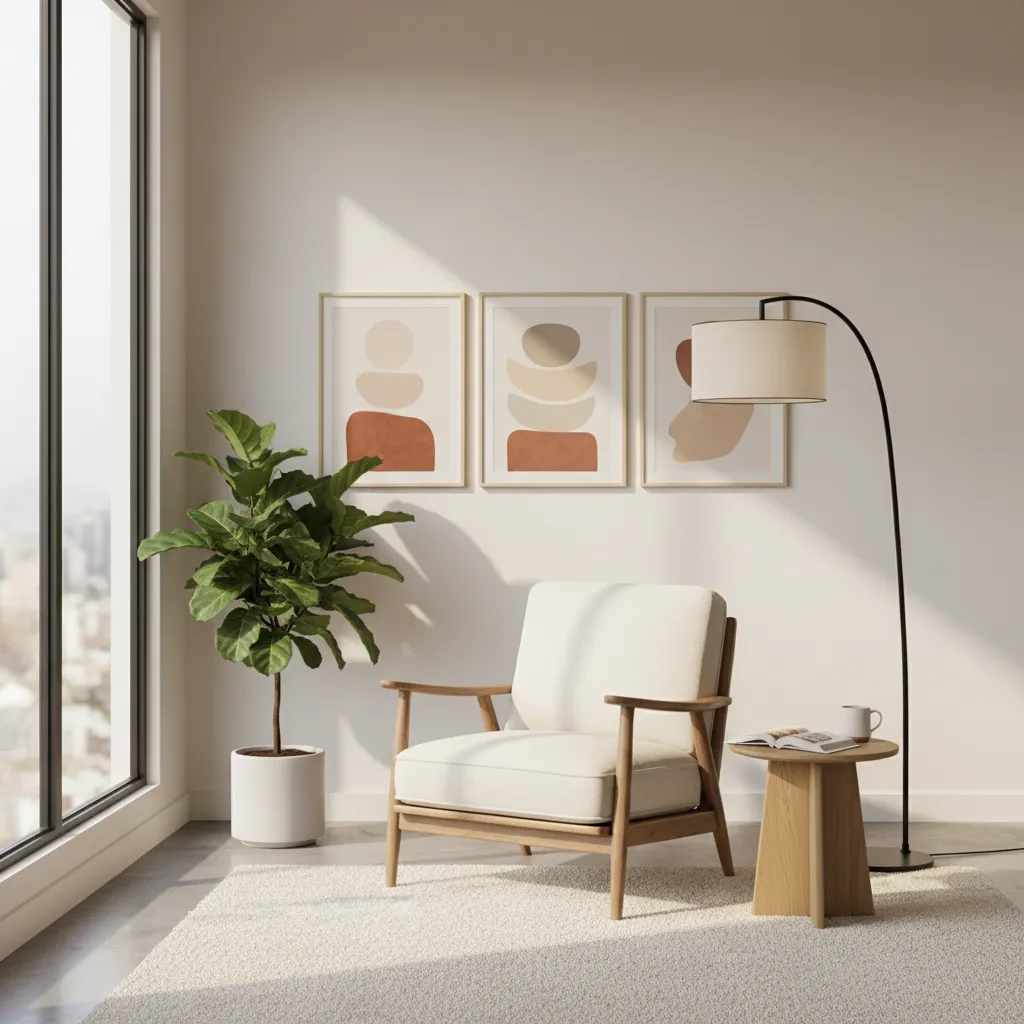 accent chair styled with lamp table and wall art