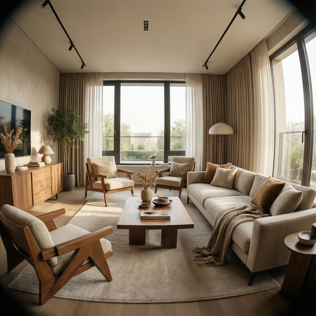 Apartamento moderno decorado con estilo cálido y minimalista