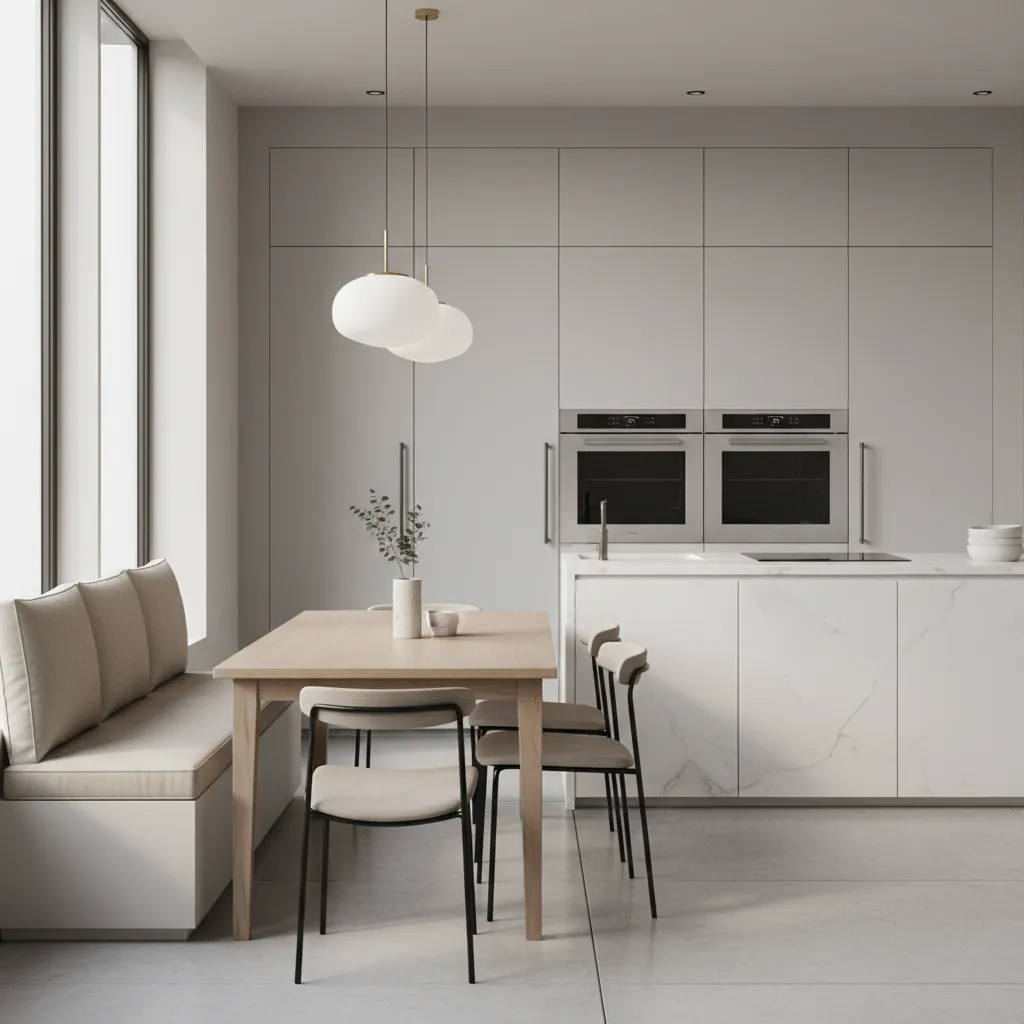 Stylish modern kitchen bench with tailored seat cushions
