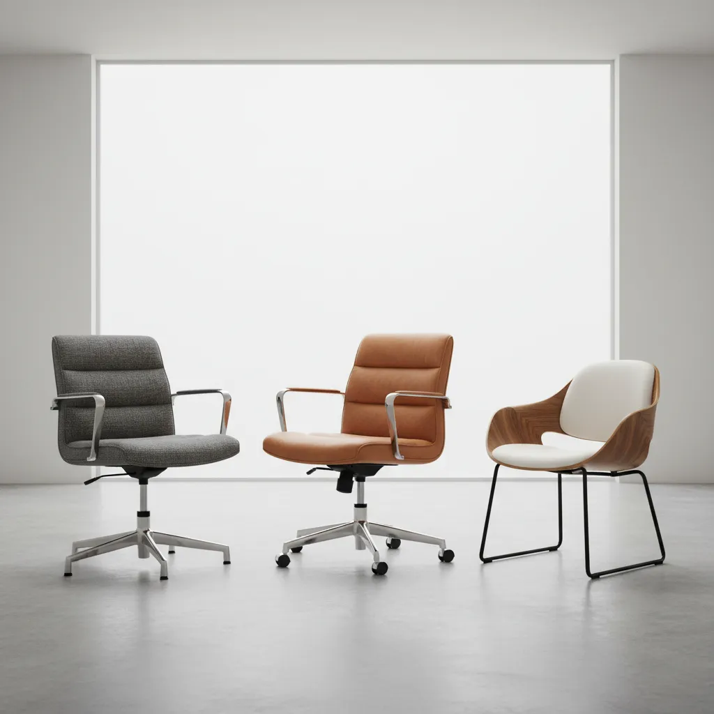 three different stylish office chair designs representing budget ranges