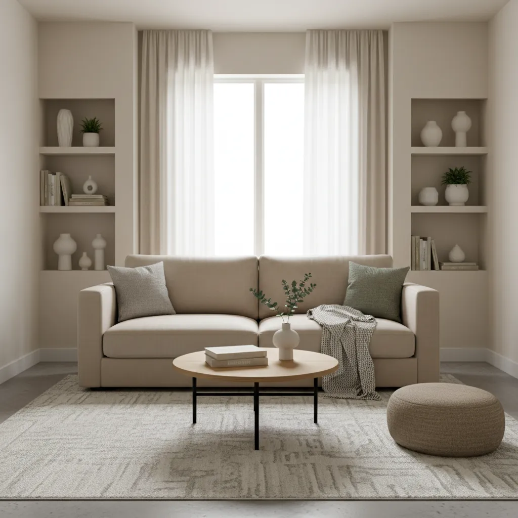Sala pequeña de diseño moderno con muebles proporcionales