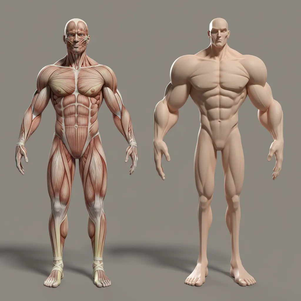 Comparison between realistic human proportions and stylized character body ratios