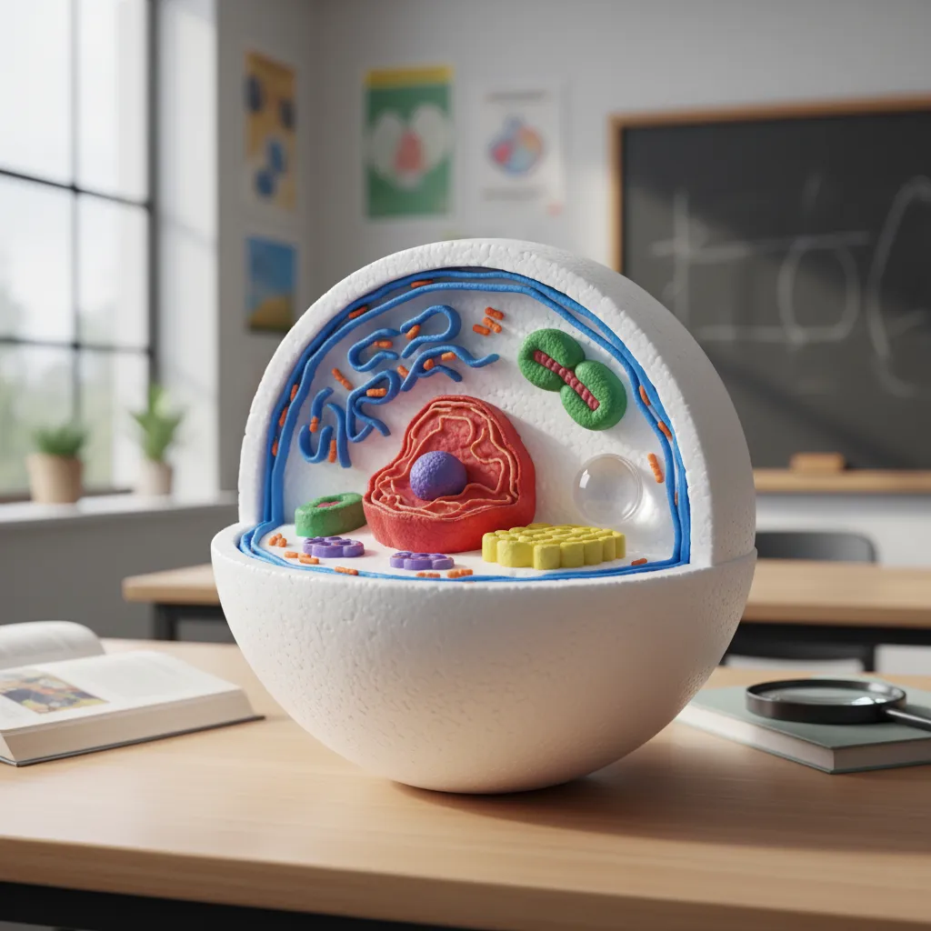Cross section Styrofoam cell model showing internal organelle layout