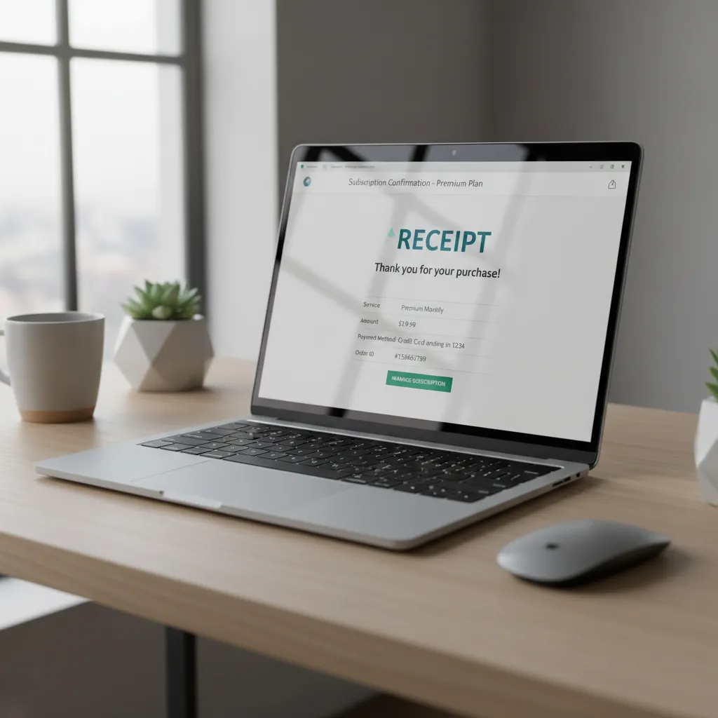 Example of a subscription billing receipt email on a laptop screen