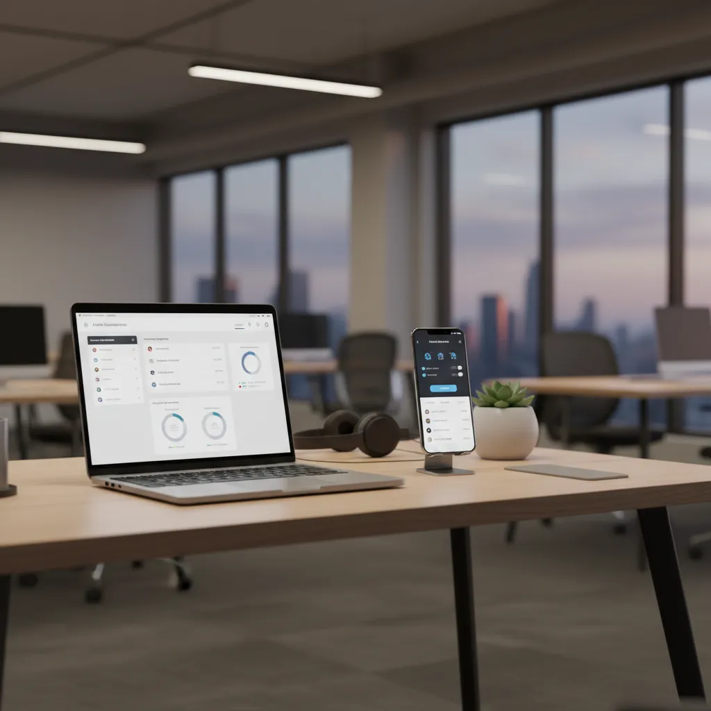 Laptop and smartphone showing app store and billing platforms comparison concept