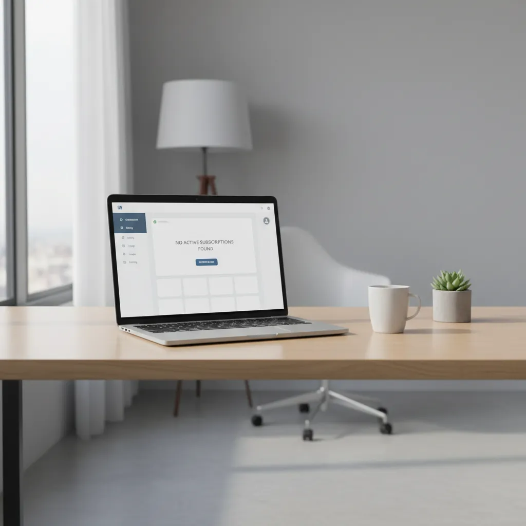 Subscription portal screen showing no active subscriptions due to account mismatch