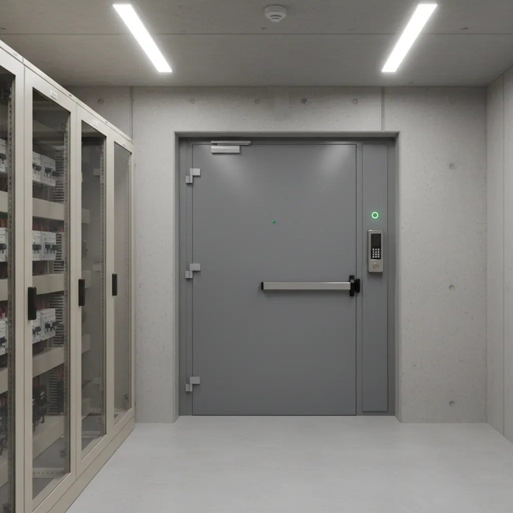Secure relay protection room entrance with access control system in substation