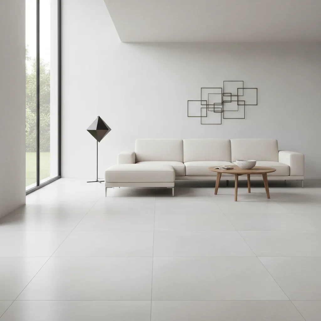 Detalle de suelo porcelánico moderno en salón contemporáneo
