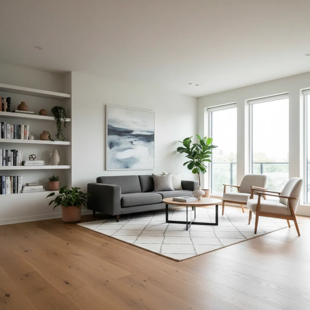 Sala de estar moderna con suelo de madera de roble