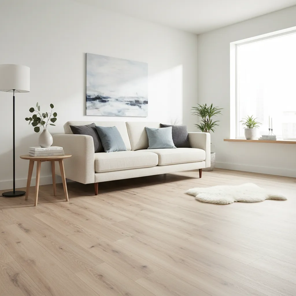 Suelo vinílico imitación madera en un salón moderno