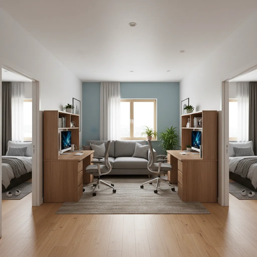suite style college dorm with shared living space and bedrooms
