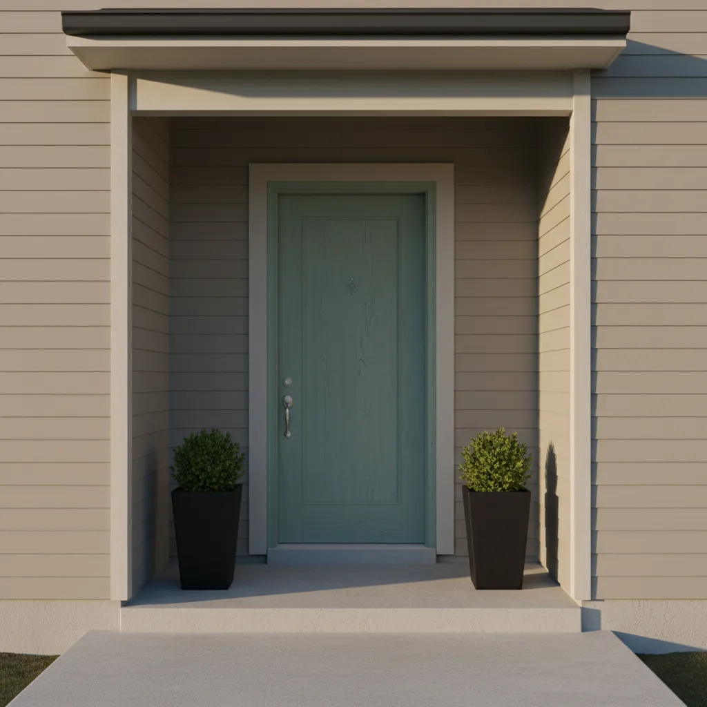 Front door exposed to strong sunlight showing slight paint fading