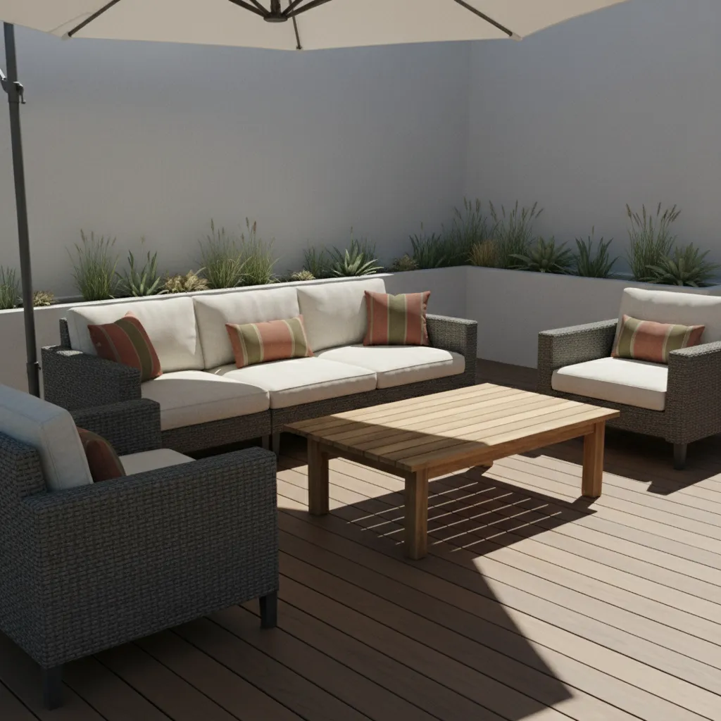 outdoor patio cushions exposed to sunlight showing fading fabric
