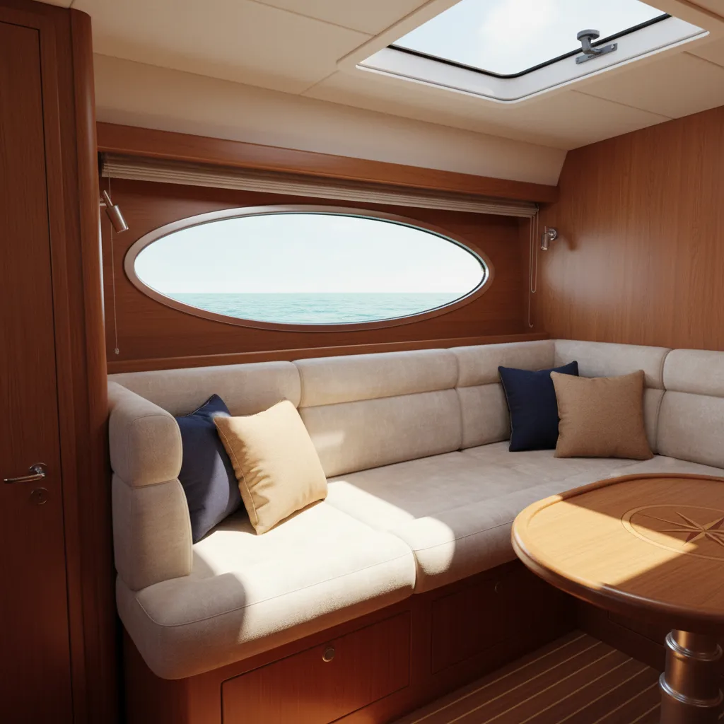 boat cabin cushions showing sun fading from UV exposure