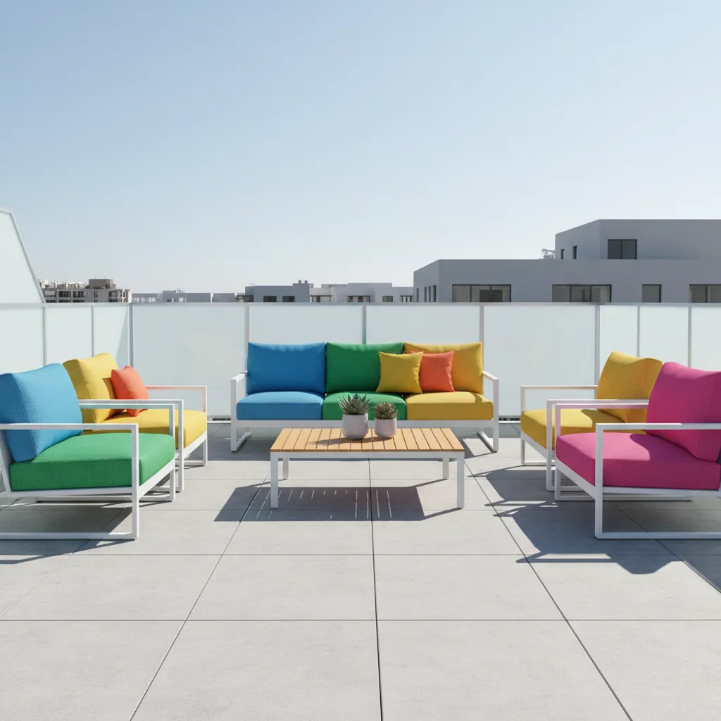 Outdoor patio cushions made with UV-resistant fabric in sunlight