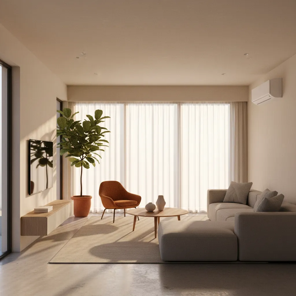 strong sunlight entering apartment windows causing heat gain in living room