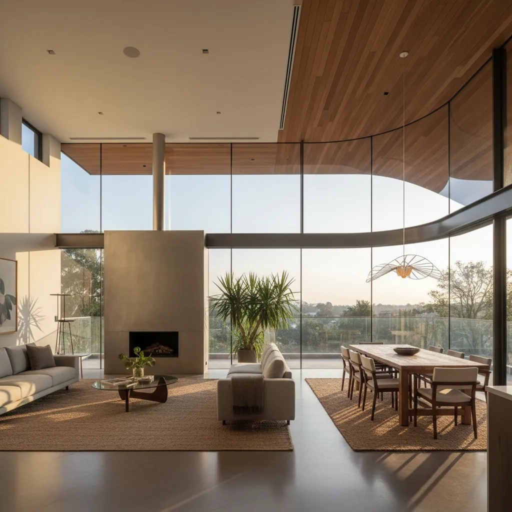 Casa moderna con grandes ventanas recibiendo luz natural