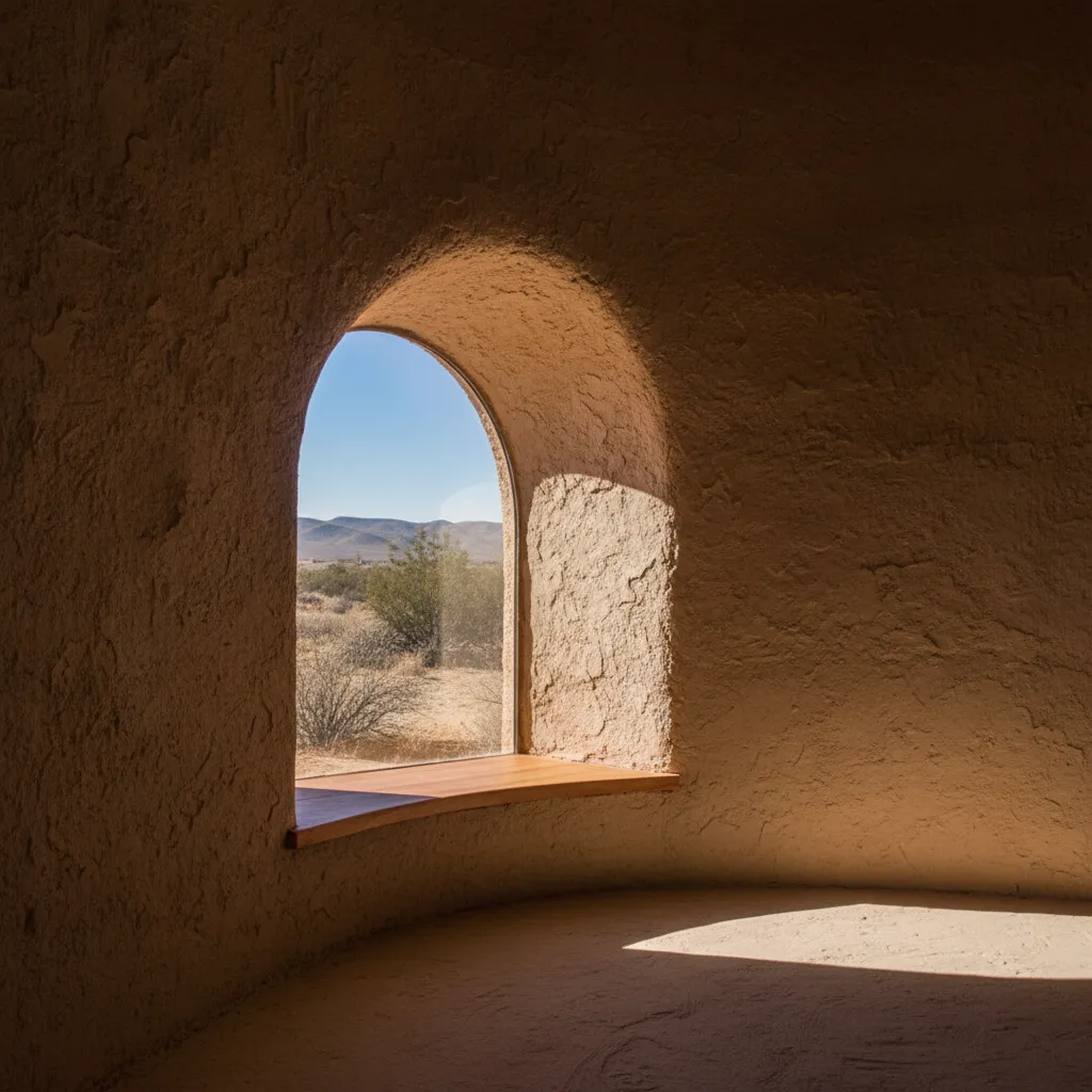 Ventana profunda en muro grueso de superadobe