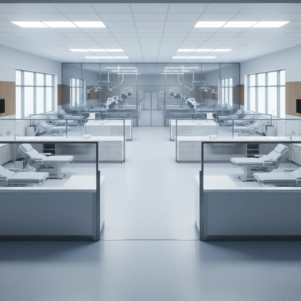 surgical center layout showing sterile zones operating rooms and recovery areas