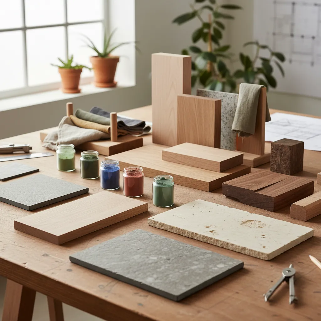 Muestras de materiales sostenibles utilizados en diseño de interiores
