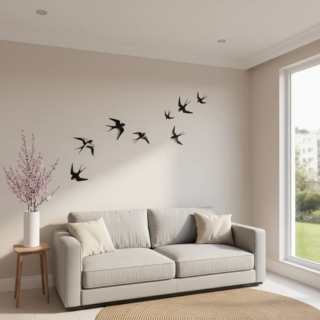 Decal chim én bay trên tường phòng khách trang trí Tết