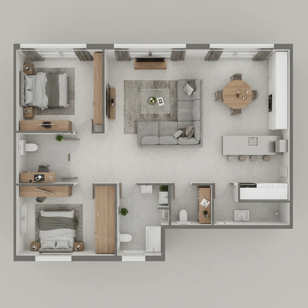 Ejemplo de plano de vivienda con muebles en Sweet Home 3D