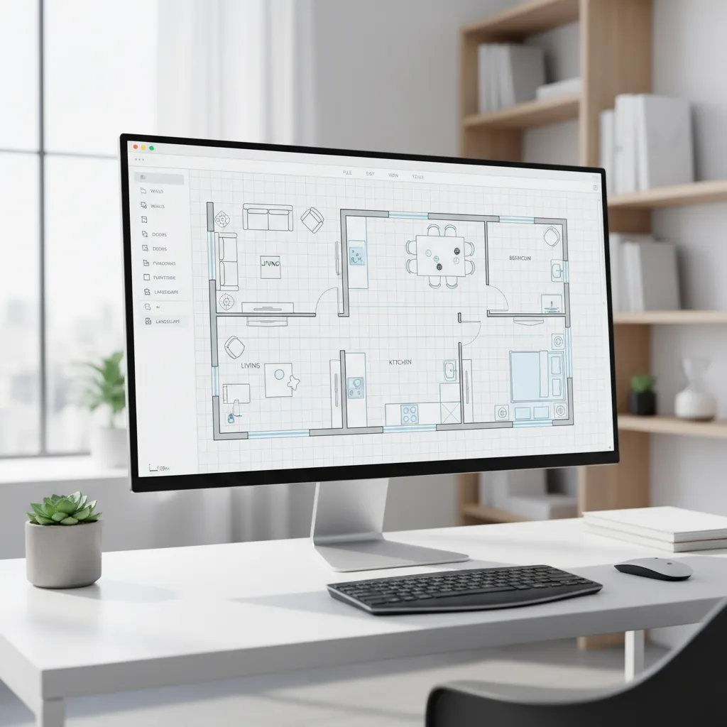 Sweet Home 3D style interface showing floor plan and furniture layout