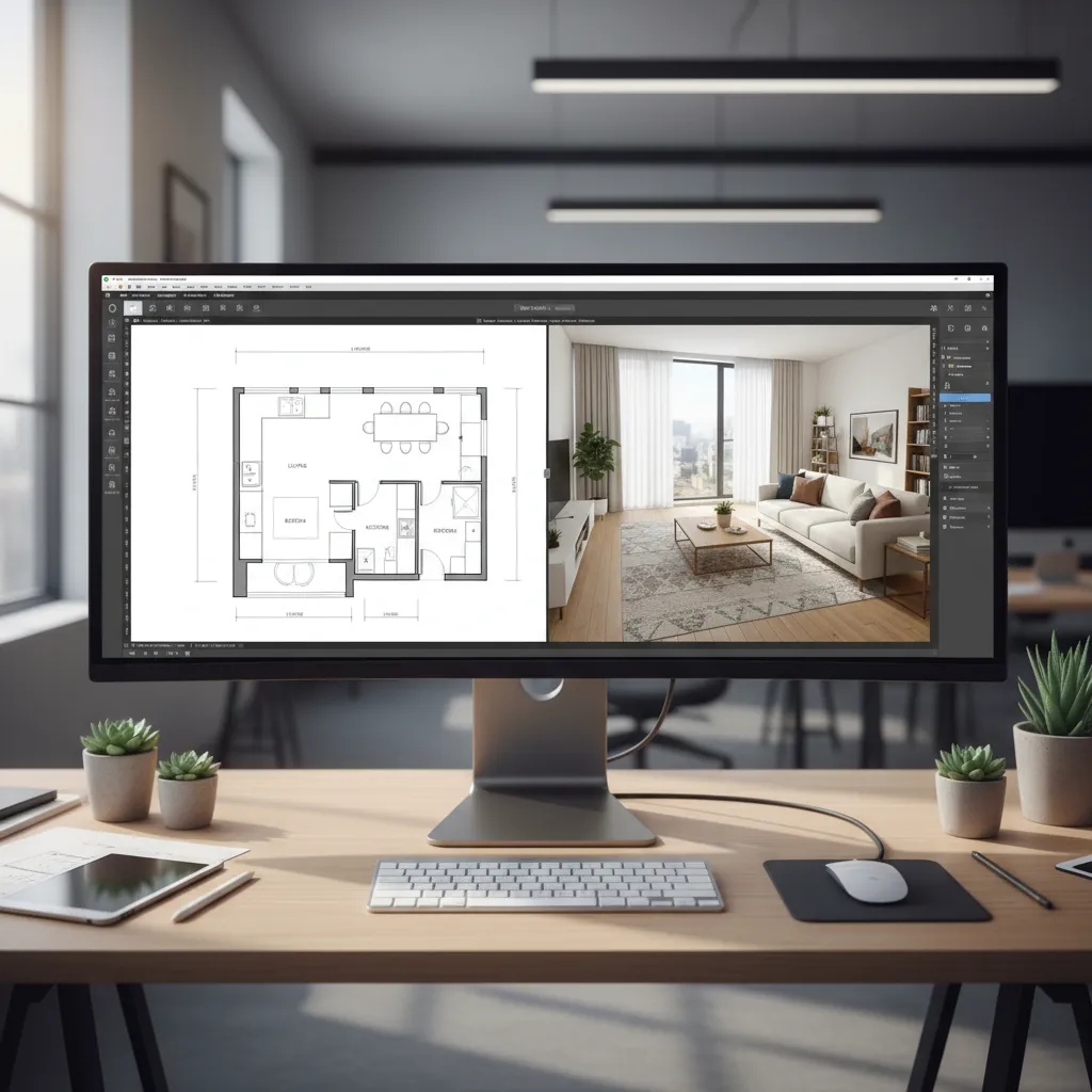 Sweet Home 3D interface showing 2D floor plan and 3D preview side by side