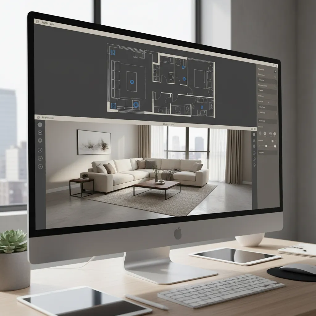 Giao diện Sweet Home 3D với mặt bằng 2D và mô hình nội thất 3D