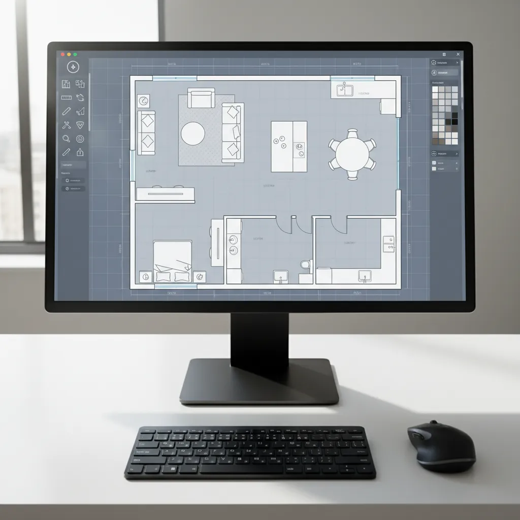 Interfaz de software mostrando plano de vivienda con muebles colocados