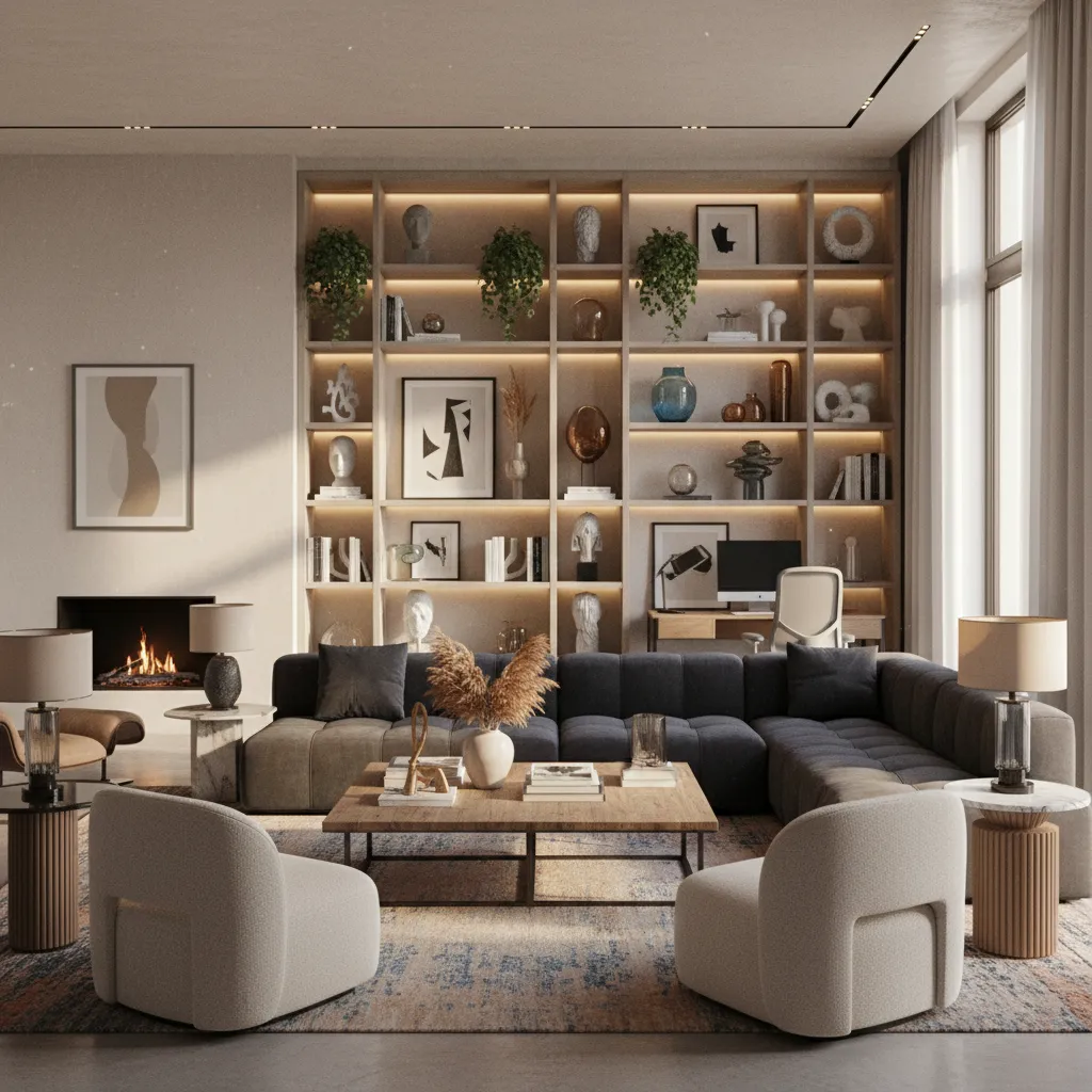 Complex interior scene with many furniture models causing heavy rendering load