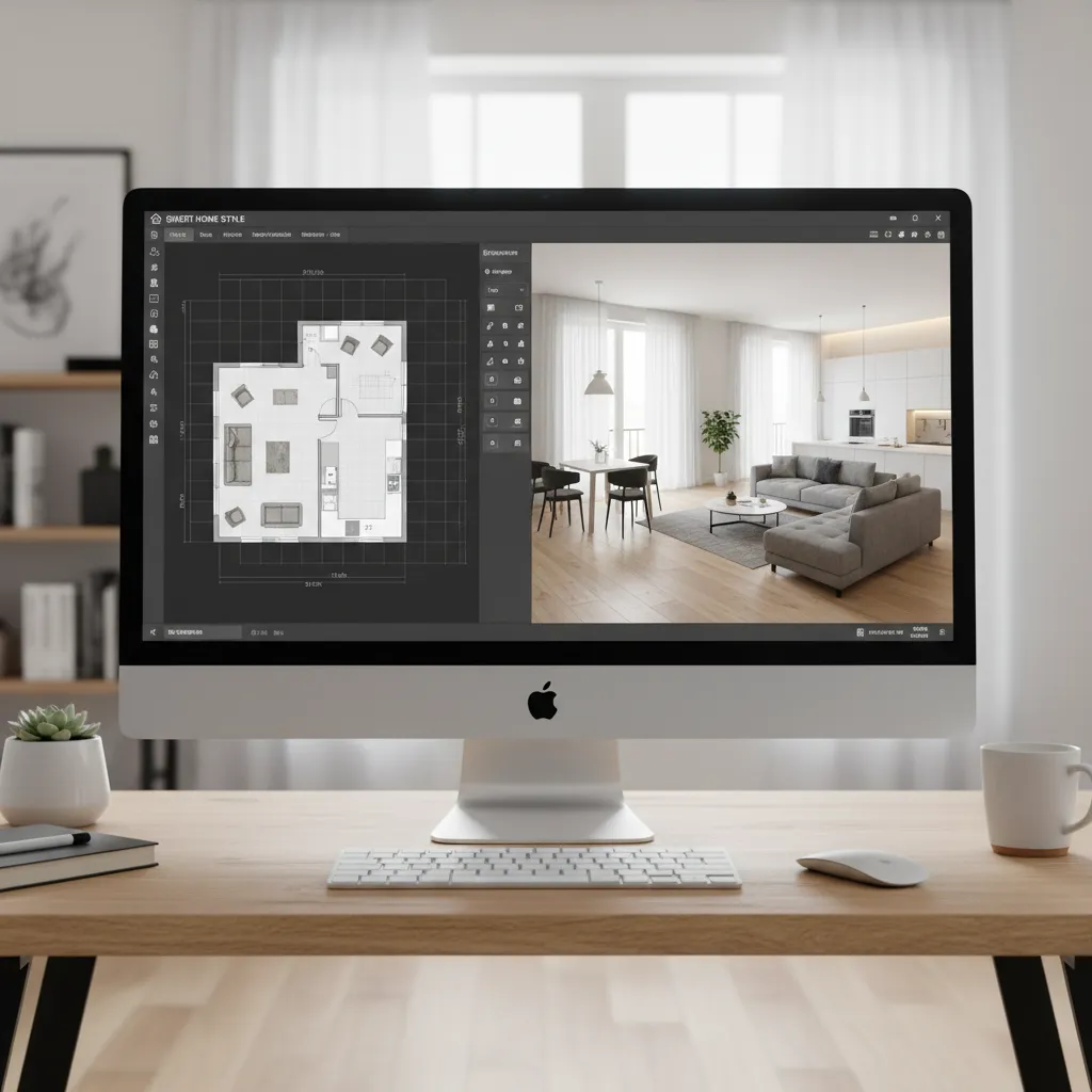 Sweet Home 3D interface showing floor plan and 3D room preview on Linux