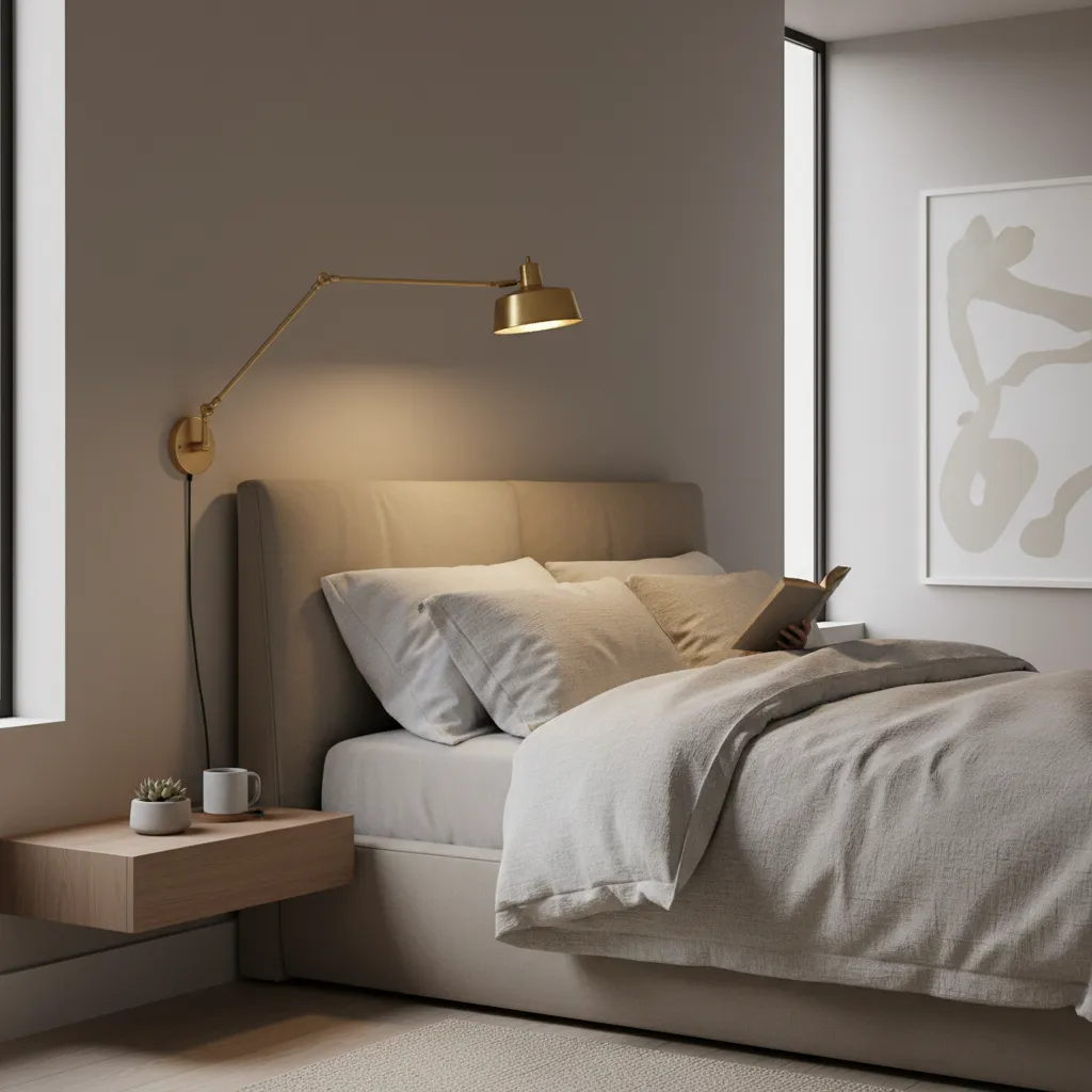 adjustable swing arm wall lamp used for bedside reading