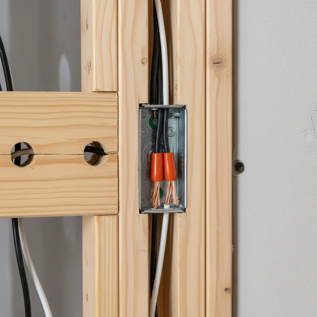 Electrical box showing bundle of hot wires tied together with wire nut