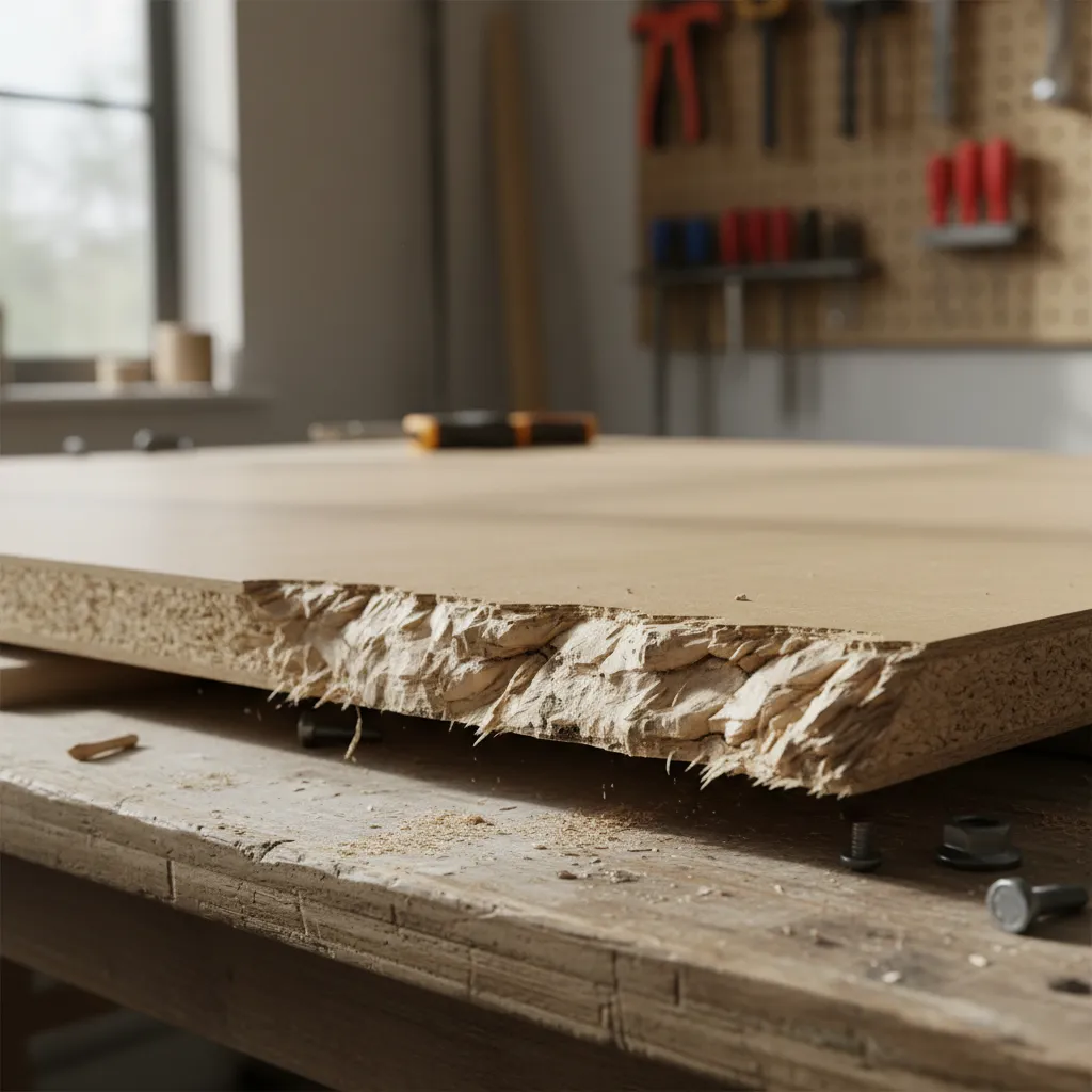 swollen MDF panel edge after water exposure