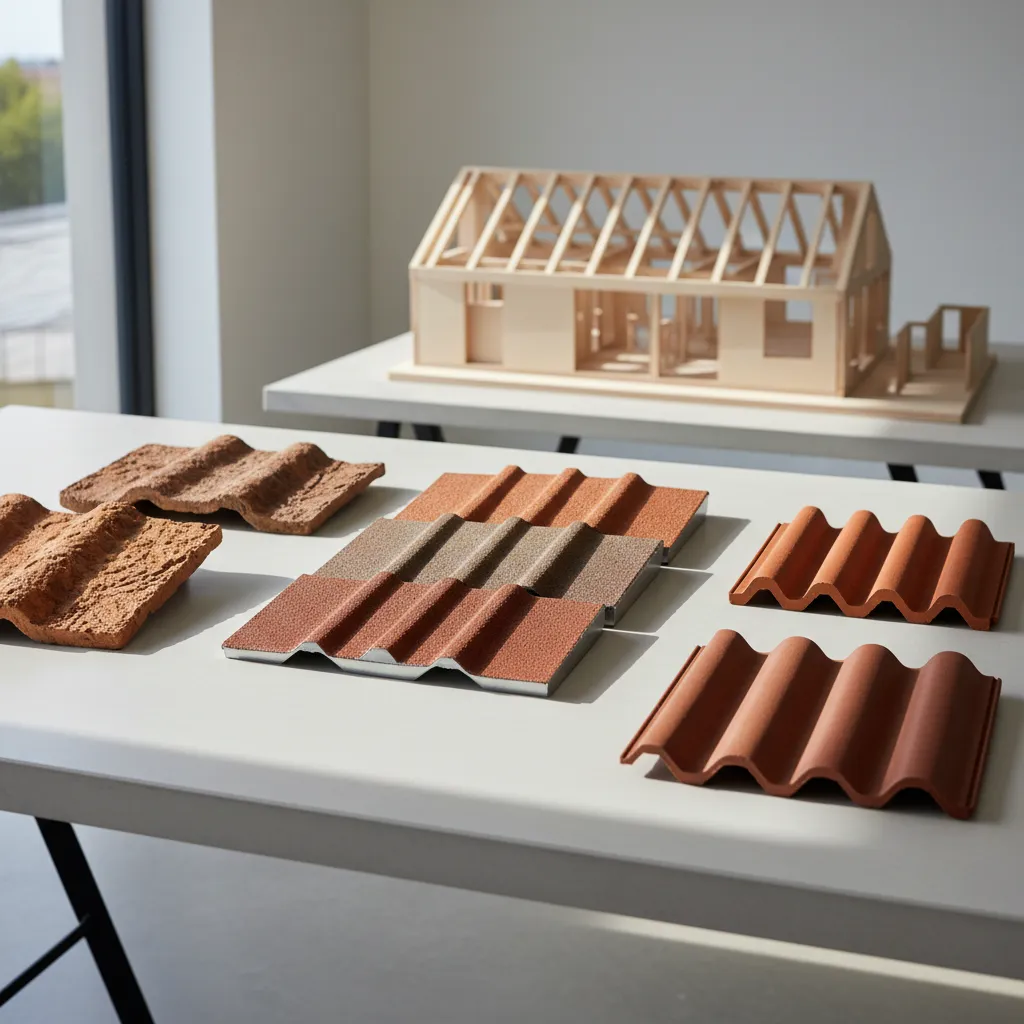 Different types of synthetic terracotta roof tiles displayed for comparison