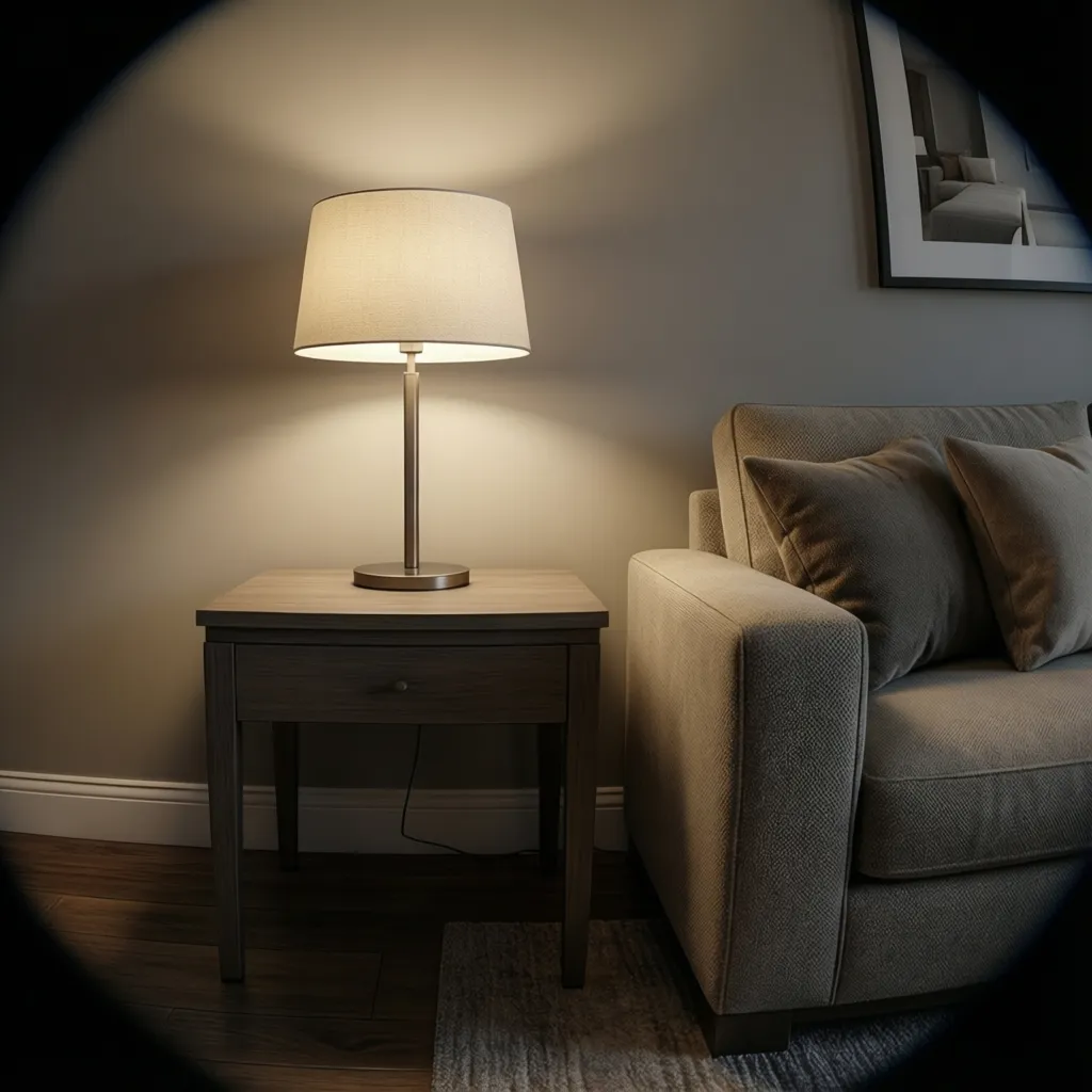 correct table lamp height next to sofa showing proper shade level