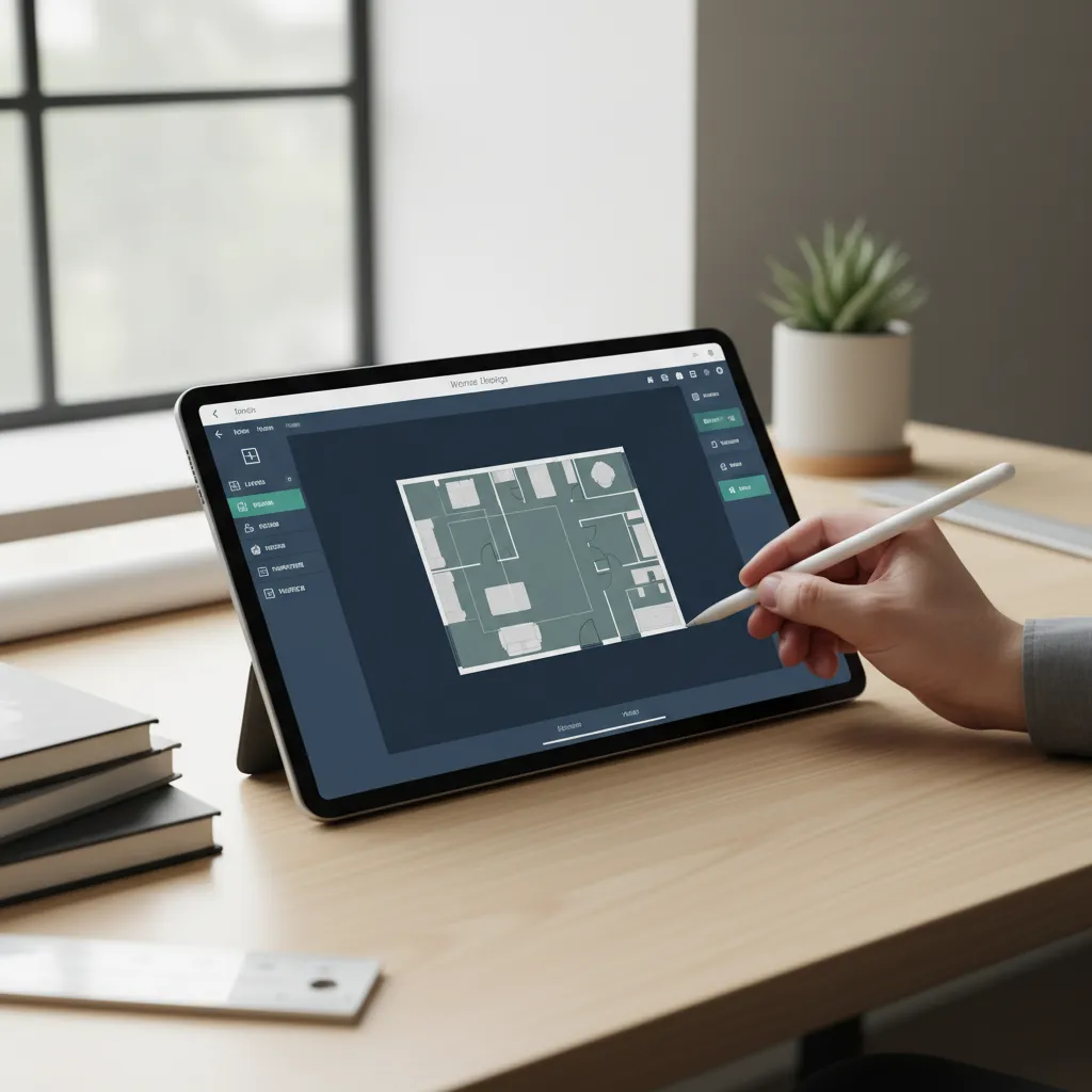 Plano de una vivienda creado en una tablet con vista 2D