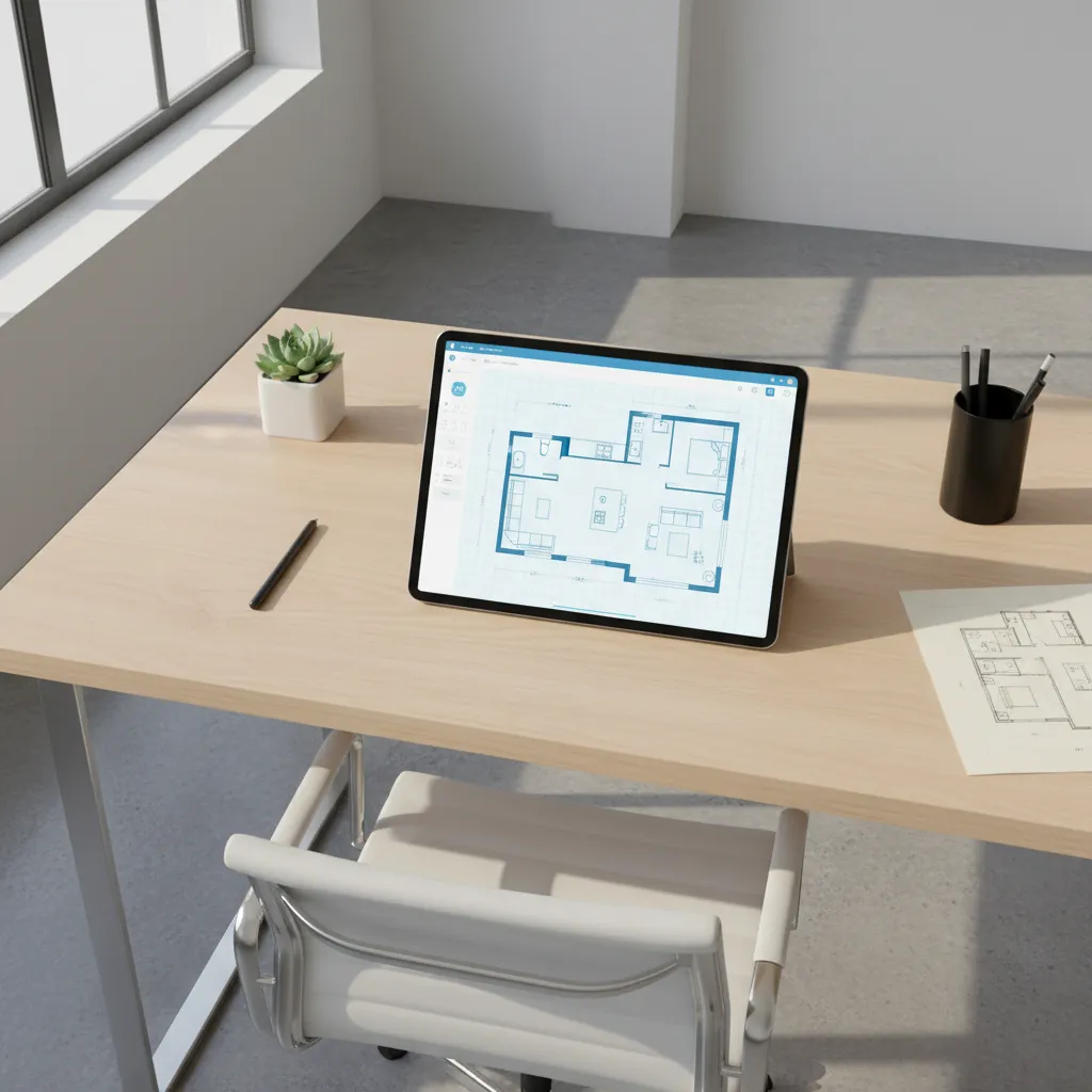 Tablet displaying a digital floor plan creator app interface