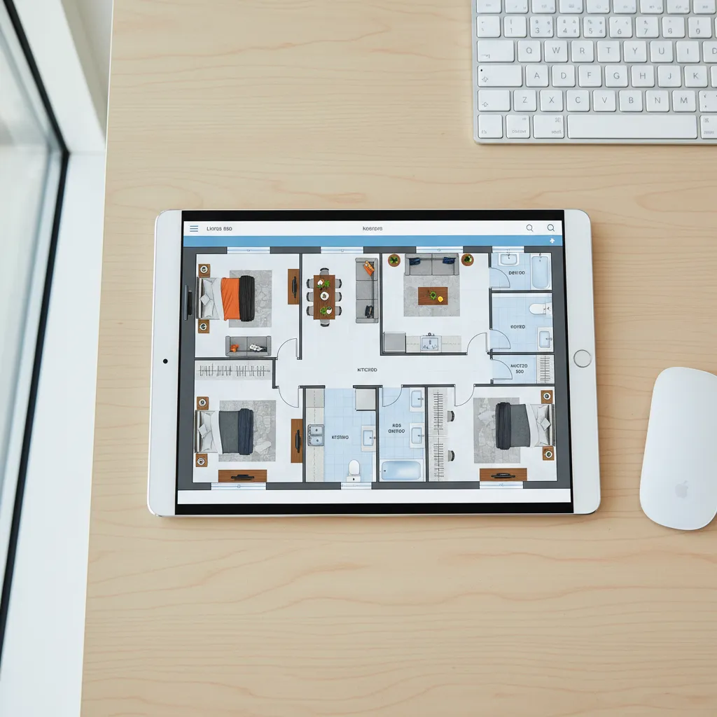Plano completo de una vivienda diseñado desde una tablet
