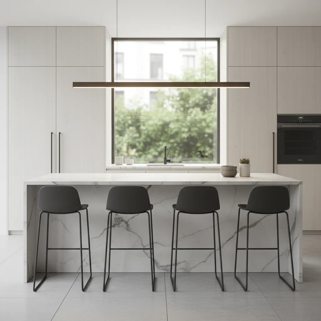 Taburetes de polipropileno en una barra de cocina moderna