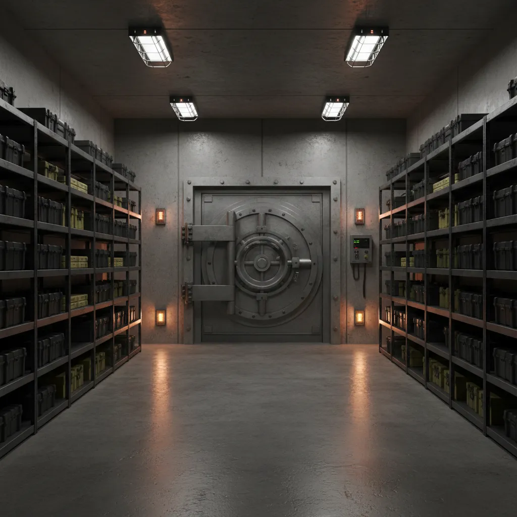 tactical reinforced vault room with steel door and secure storage systems
