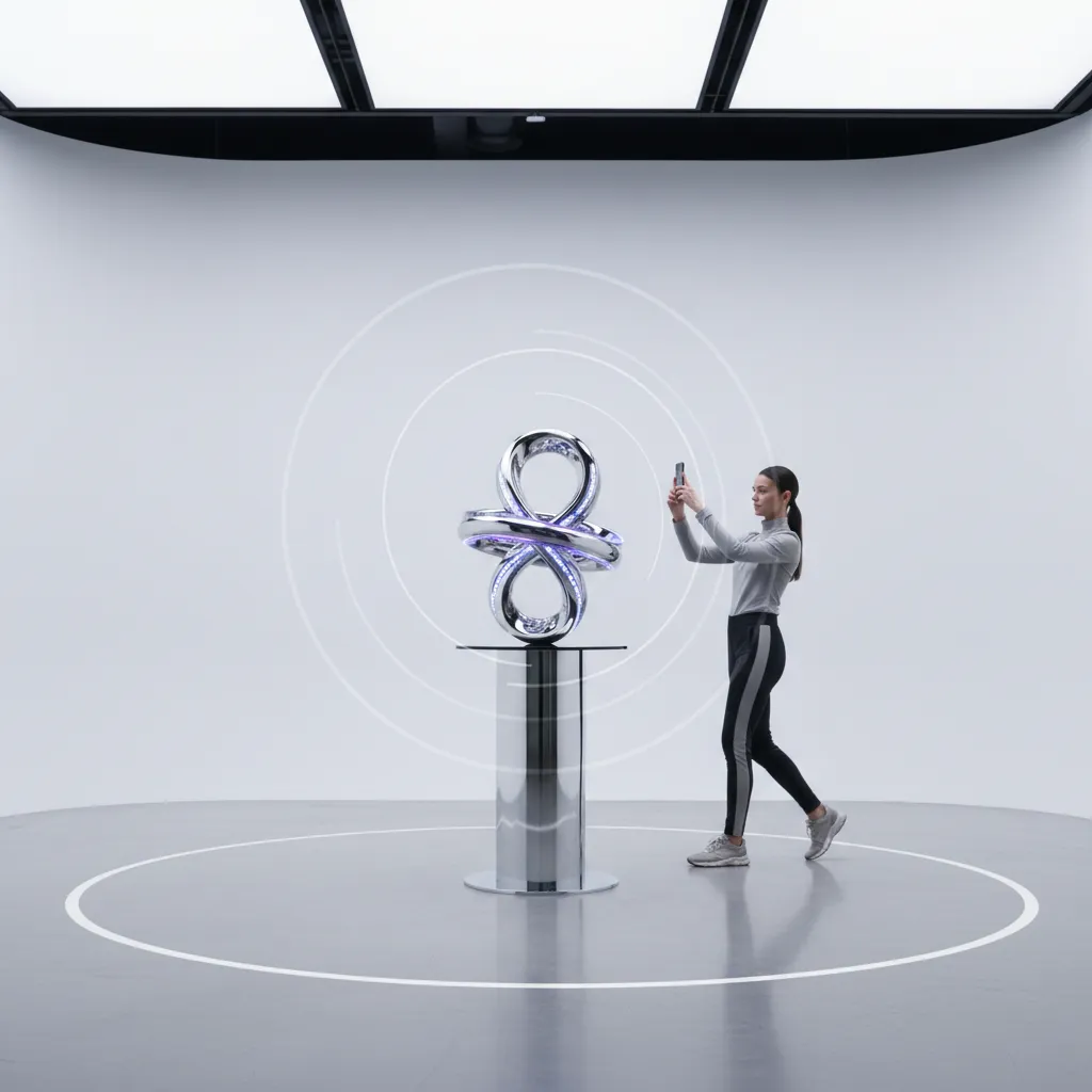 Person slowly walking around an object taking photos for a 3D scan