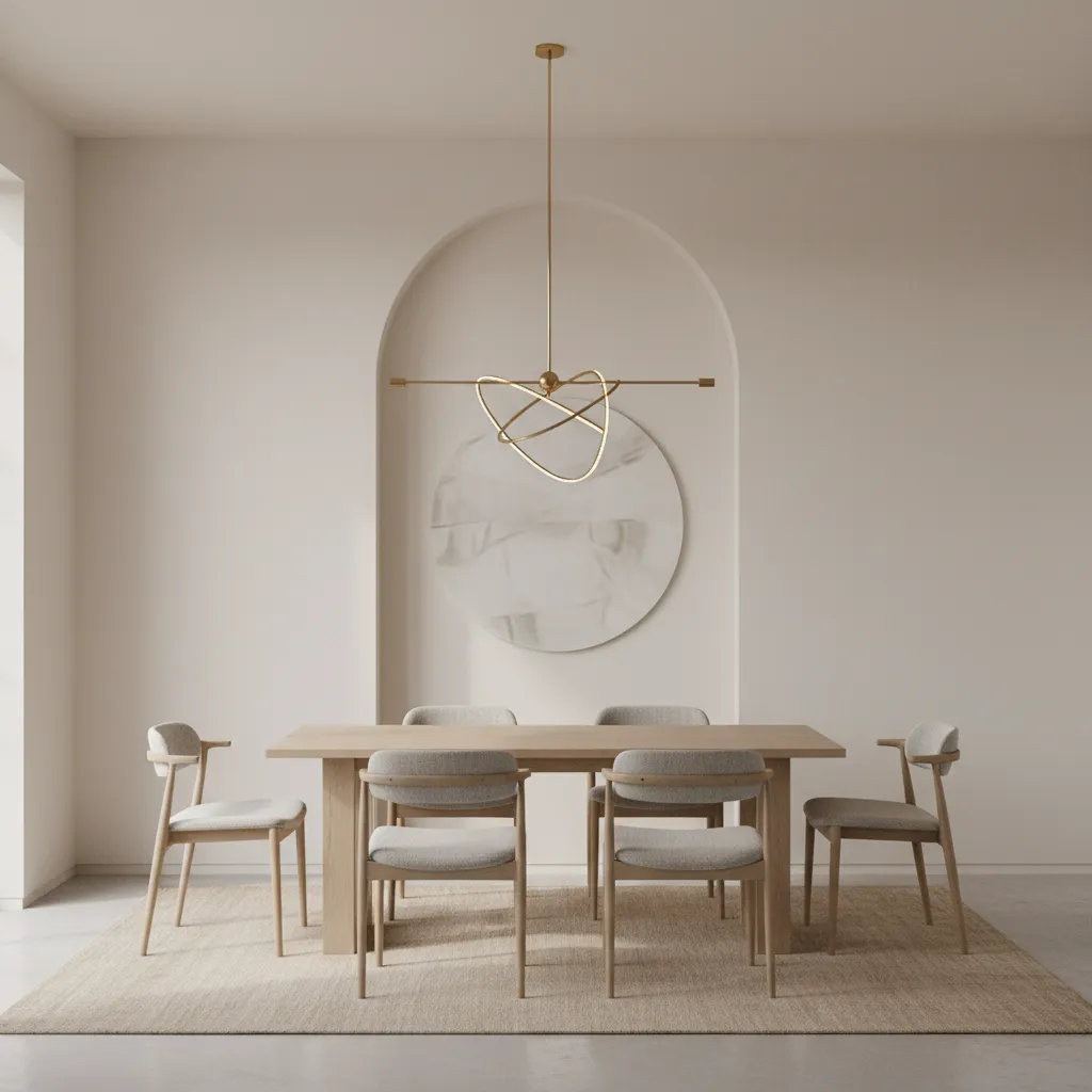small dining room with tall vertical arch design making the ceiling appear higher