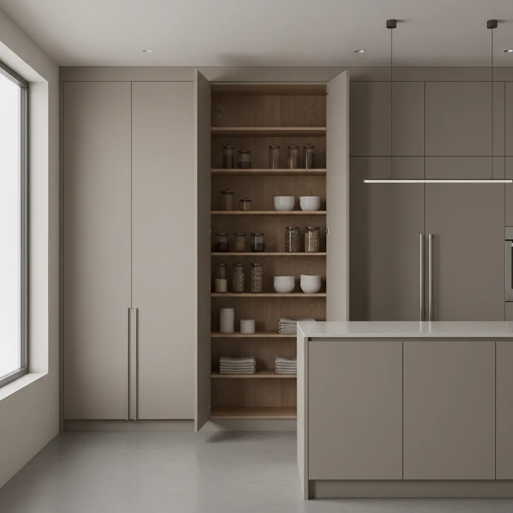 Full height kitchen pantry cabinets reaching the ceiling