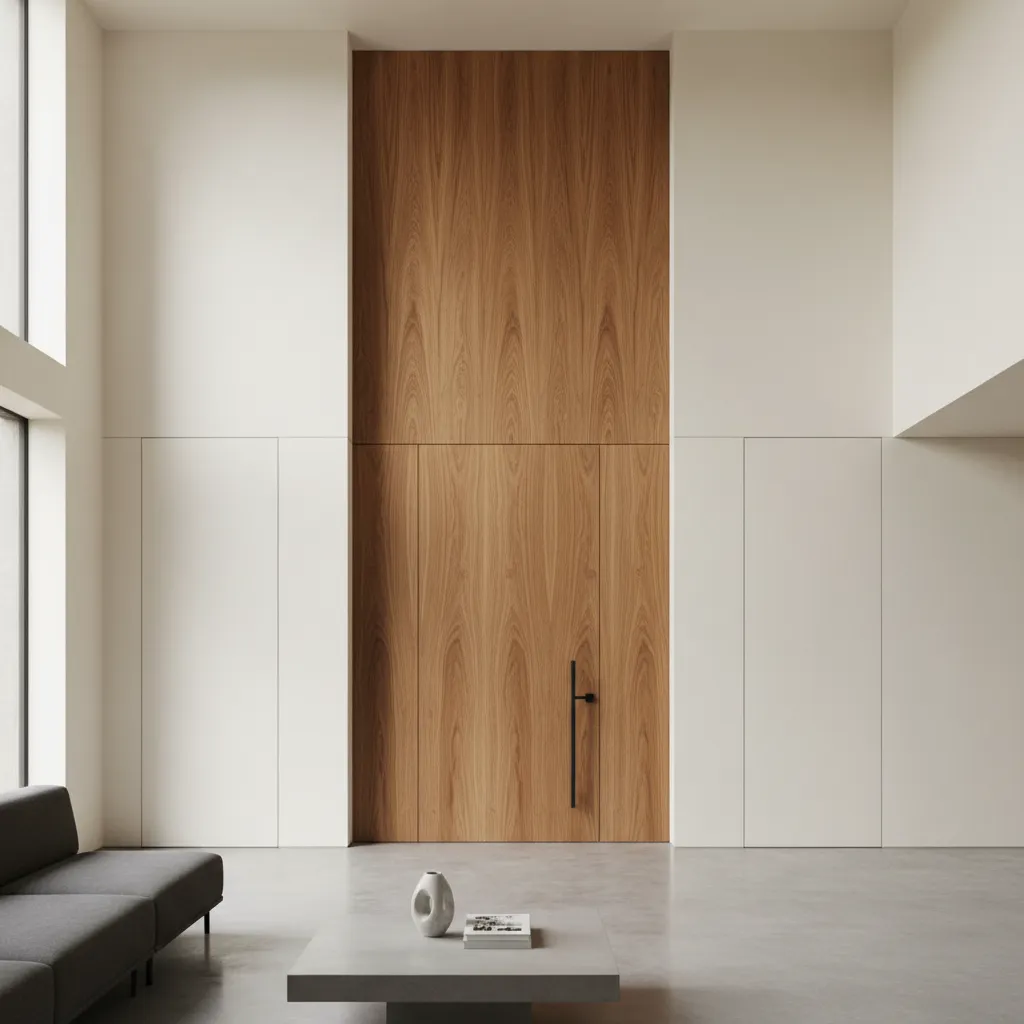 Puerta interior de madera alta hasta el techo