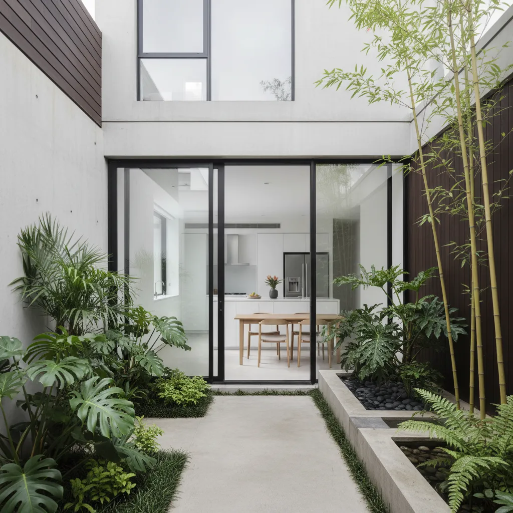 Taman kecil di belakang rumah ukuran 8x15 meter