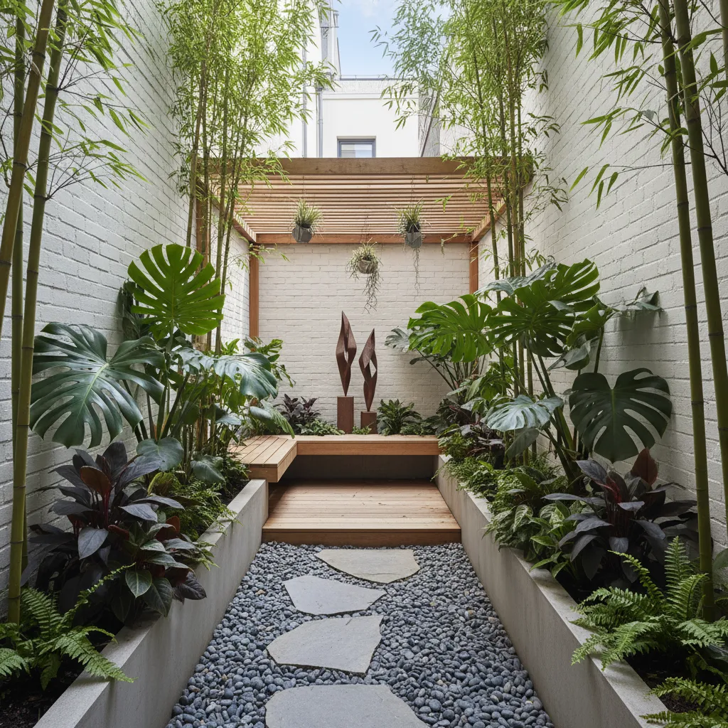 Taman belakang kecil pada rumah memanjang