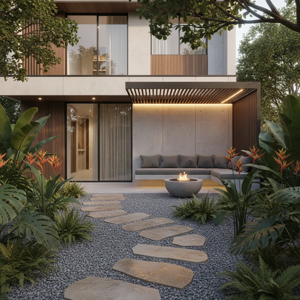 Taman belakang kecil pada rumah modern